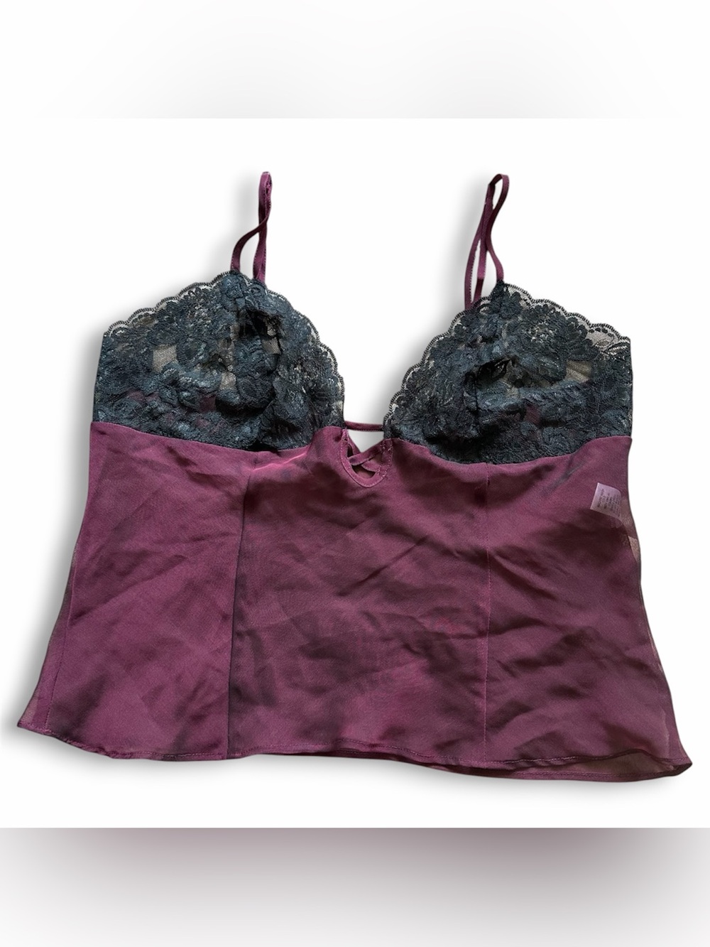 VTG Y2K Fredrick’s of Hollywood Tank Black Lace Sheer Burgundy